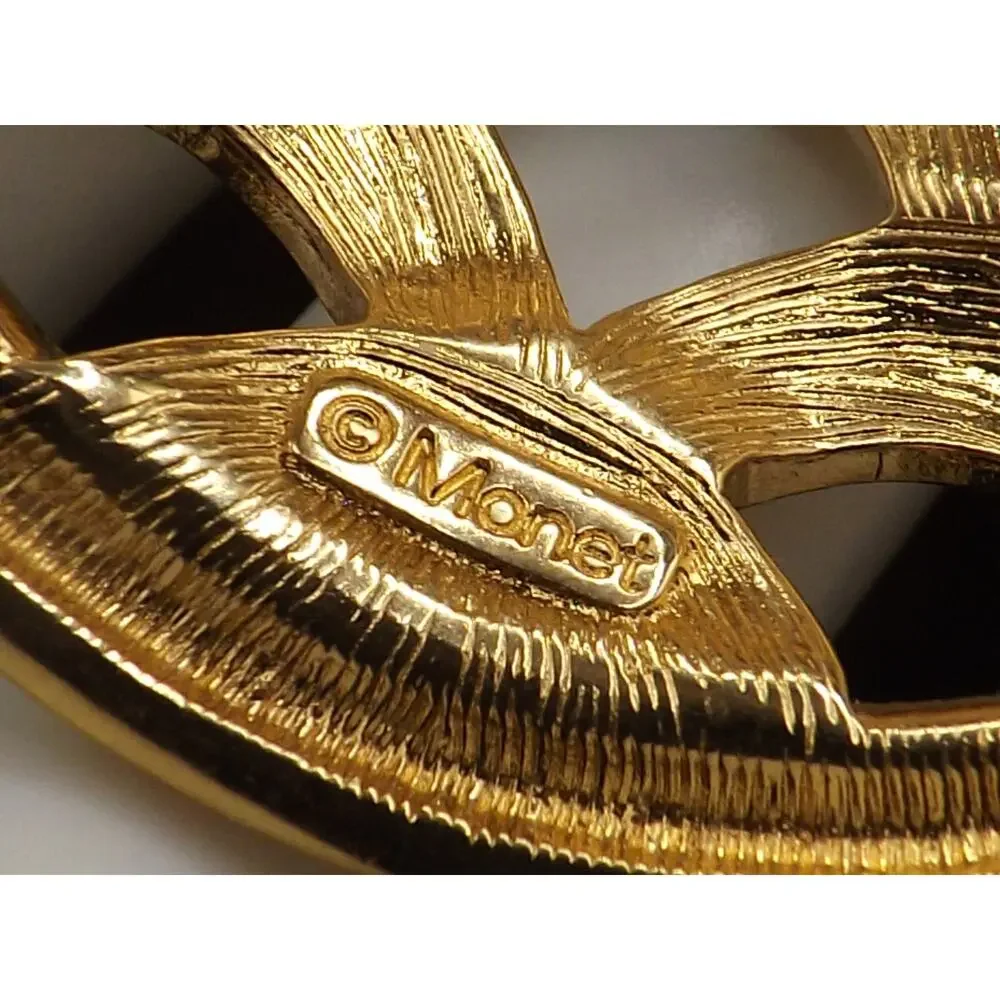 Vintage Monet Shell Pattern Brooch, Gold Plated, 2 Inches